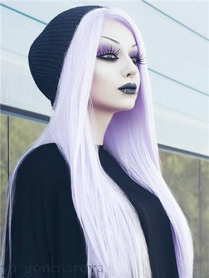 Long Light Lavender Gothic Style Straight Synthetic Lace Front Wig - FashionLoveHunter
