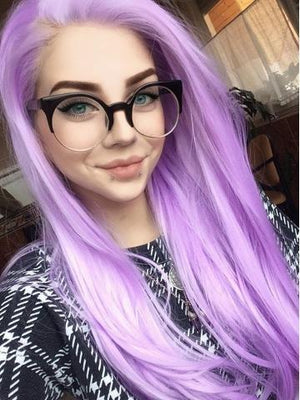 Long Pale Lavender Synthetic Lace Front Wig - FashionLoveHunter