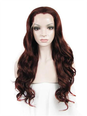 Long Dark Chestnut Brown Wavy Synthetic Lace Front Wig - FashionLoveHunter