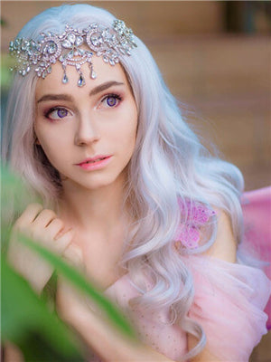 Long Light Silver Grey Costume Cosplay Wave Synthetic Lace Front Wig