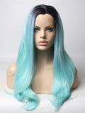Long Light Sky Blue Ombre Straight Synthetic Lace Front Wig - FashionLoveHunter