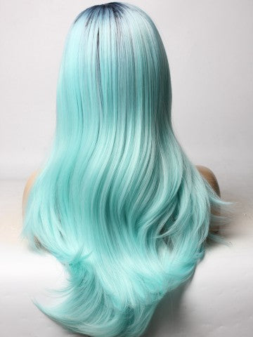 Long Light Sky Blue Ombre Straight Synthetic Lace Front Wig - FashionLoveHunter