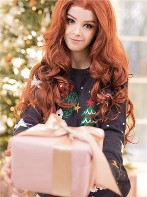 Long Middle-Part Copper Reddish Brown Wave Synthetic Lace Front Wig - FashionLoveHunter