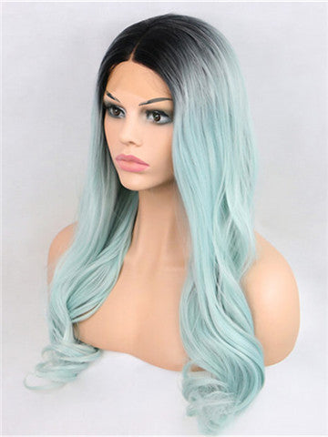 Long Mint Absinthe Green Ombre Synthetic Lace Front Wig - FashionLoveHunter