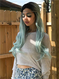 Long Mint Absinthe Green Ombre Synthetic Lace Front Wig - FashionLoveHunter