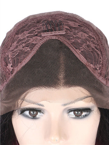 Long Mixed Reddish Purple Ombre Wave Synthetic Lace Front Wig - FashionLoveHunter