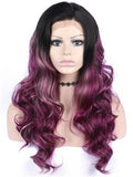 Long Mixed Reddish Purple Ombre Wave Synthetic Lace Front Wig - FashionLoveHunter