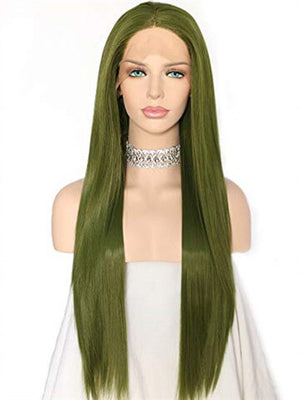 Long Mustard Seafoam Green Straight Synthetic Lace Front Wig