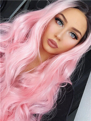 Long Myrtle Rose Diva Pink Wave Synthetic Lace Front Wig - FashionLoveHunter