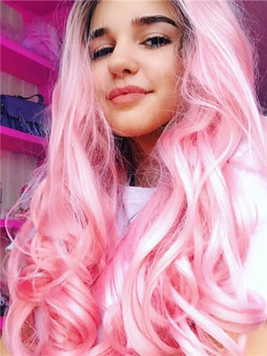 Long Myrtle Rose Diva Pink Wave Synthetic Lace Front Wig - FashionLoveHunter