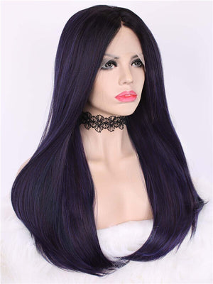 Long Mystery Dark Purple Ombre Straight Synthetic Lace Front Wig