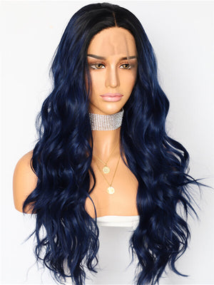 Long Ombre Midnight Blue Wave Synthetic Lace Front Wig