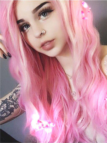 Long Peony Mixed Pink Wave Synthetic Lace Front Wig - FashionLoveHunter