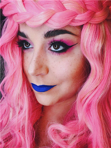 Long Peony Mixed Pink Wave Synthetic Lace Front Wig - FashionLoveHunter