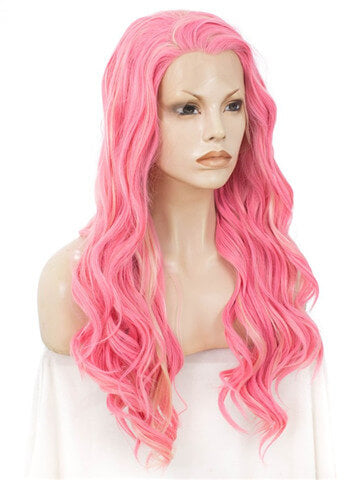 Long Peony Mixed Pink Wave Synthetic Lace Front Wig