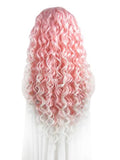 Long Pink To White Ombre Curly Synthetic Lace Front Wig - FashionLoveHunter