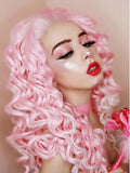 Long Pink To White Ombre Curly Synthetic Lace Front Wig