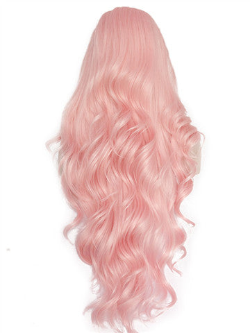Long Pink Wave Cupcake Synthetic Lace Front Wig - FashionLoveHunter