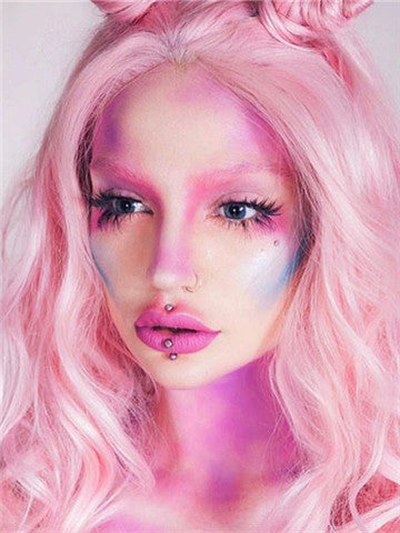 Long Pink Wave Cupcake Synthetic Lace Front Wig - FashionLoveHunter