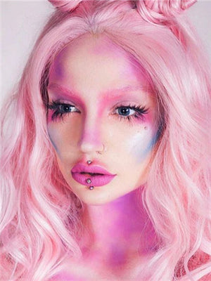 Long Pink Wave Cupcake Synthetic Lace Front Wig - FashionLoveHunter