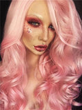 Long Pink Wave Cupcake Synthetic Lace Front Wig - FashionLoveHunter