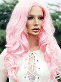 Long Pink Wave Cupcake Synthetic Lace Front Wig - FashionLoveHunter