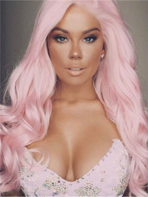 Long Pink Wave Cupcake Synthetic Lace Front Wig - FashionLoveHunter