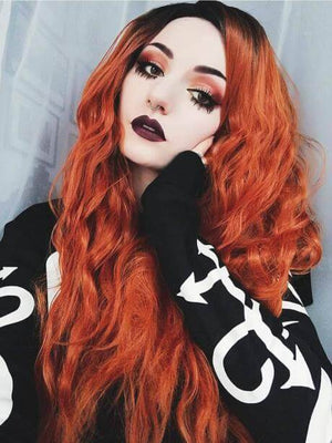 Long Pomegranate Bloom Bright Chocolate Ombre Synthetic Lace Front Wig
