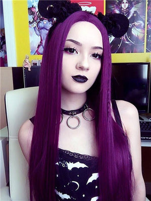 Long Popular Grape Purple Straight Synthetic Lace Front Wig - FashionLoveHunter