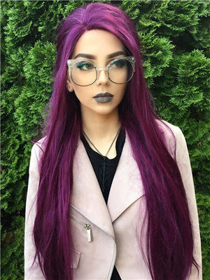 Long Popular Grape Purple Straight Synthetic Lace Front Wig - FashionLoveHunter