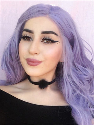 Long Pure Lavender Wave Synthetic lace front wig - FashionLoveHunter
