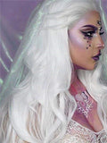 Long Pure White Cosplay Straight Synthetic Lace Front Wig - FashionLoveHunter