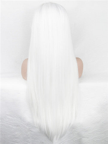 Long Pure White Cosplay Straight Synthetic Lace Front Wig - FashionLoveHunter
