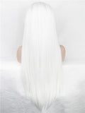 Long Pure White Cosplay Straight Synthetic Lace Front Wig - FashionLoveHunter