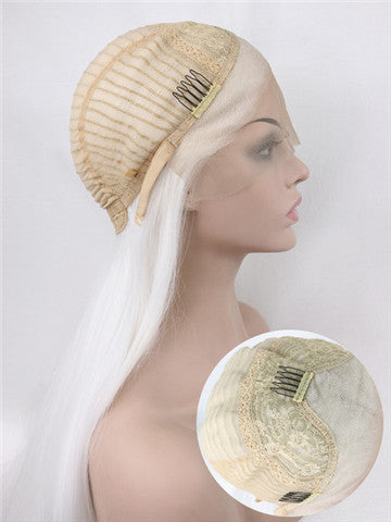 Long Pure White Cosplay Straight Synthetic Lace Front Wig - FashionLoveHunter