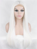 Long Pure White Cosplay Straight Synthetic Lace Front Wig - FashionLoveHunter