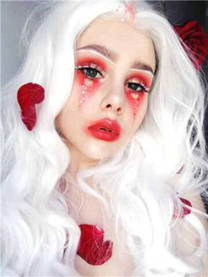 Long Realistic White Halloween Cosplay Wave Synthetic Lace Front Wig