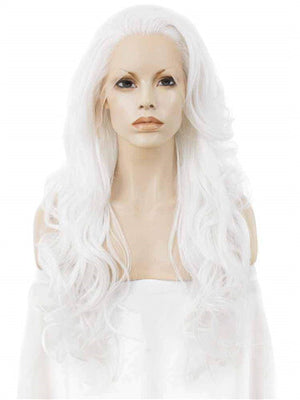Long Realistic White Halloween Cosplay Wave Synthetic Lace Front Wig