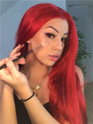 Long Red Carnation Passion Synthetic Lace Front Wig - FashionLoveHunter