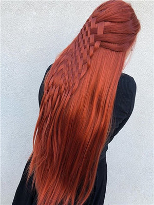 Long Reddish Brown Autumn Twilight Copper Straight Synthetic Lace Front Wig - FashionLoveHunter