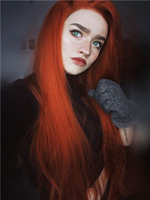 Long Reddish Brown Autumn Twilight Copper Straight Synthetic Lace Front Wig - FashionLoveHunter