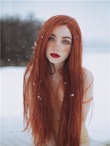Long Reddish Brown Autumn Twilight Copper Straight Synthetic Lace Front Wig - FashionLoveHunter