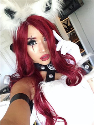Long Rose Dark Wine Red Straight Synthetic lace front wig - FashionLoveHunter