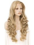 Long Royal Ash Golden Loose Wave Layered Synthetic Lace Front Wig - FashionLoveHunter