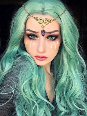 Long Sea Blue Wave Synthetic Lace Front Wig
