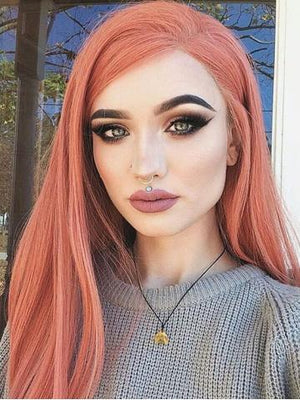 Long Shrimp Rose Synthetic Lace Front Wig - FashionLoveHunter