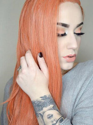 Long Shrimp Rose Synthetic Lace Front Wig - FashionLoveHunter