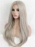 Long Silver Grey Straight Synthetic Lace Front Wig - FashionLoveHunter