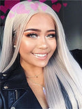 Long Silver Grey Straight Synthetic Lace Front Wig - FashionLoveHunter