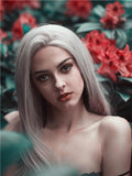 Long Silver Grey Straight Synthetic Lace Front Wig - FashionLoveHunter